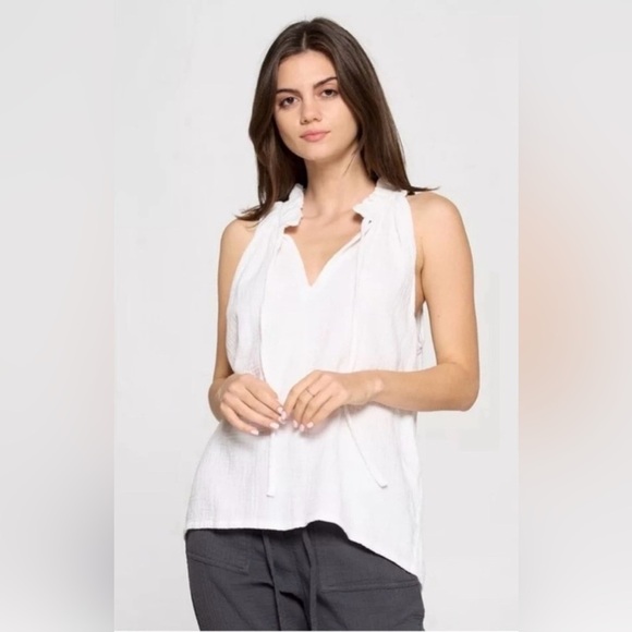 Joie Sleeveless Gauze Ruffle Collar Tie Neck Top White sz XS - Picture 1 of 7
